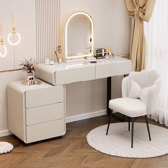 Vanité moderne maison/hôtel chambre meubles maquillage commode nordique coiffeuse ensemble avec lumière LED chaise et miroir