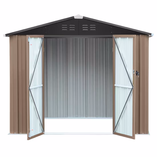 Abri de jardin en métal avec double porte coulissante verrouillable, gris