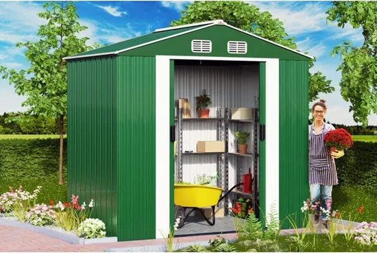  9,1 X 6,6 PI.  Remise à outils de jardin en métal avec doubles portes coulissantes verrouillables