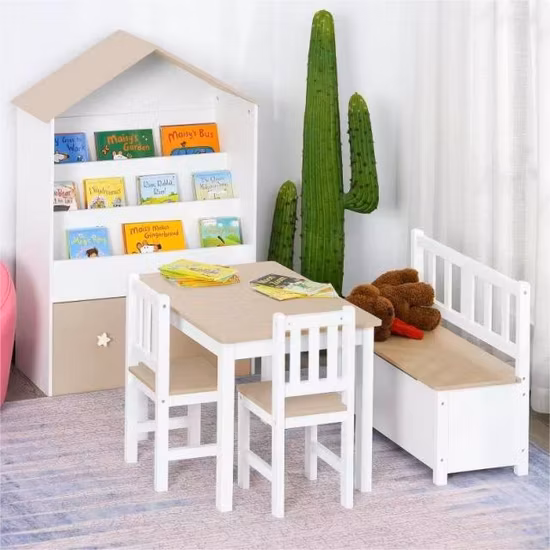 Bonne vente Table d'activité pour enfants Ensembles de table de jeu pour enfants en bois massif blanc avec chaise