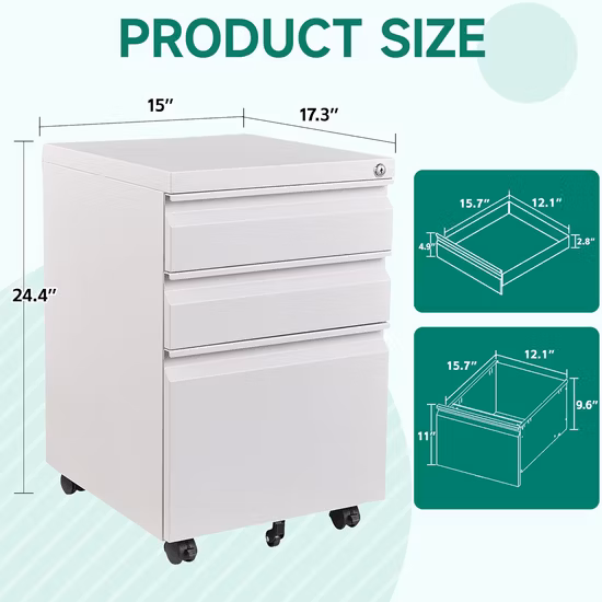 Classeur latéral en bois à 2 tiroirs avec armoire de remplissage mobile à serrure pour bureau à domicile