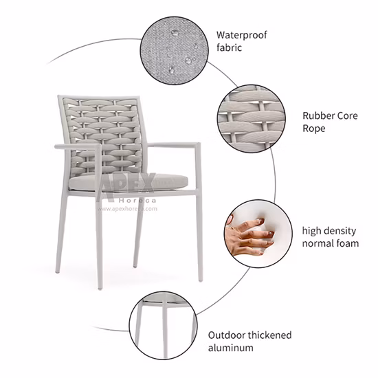 Corde de rotin tissé maison moderne chaise d'extérieur Table à manger ensemble jardin hôtel salon meubles