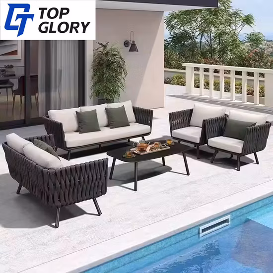 Canapé en aluminium de corde de jardin d'hôtel de luxe a placé des meubles extérieurs avec le tableau